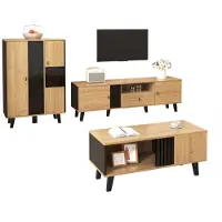 Fortuna Set di mobili per soggiorno Lai, 3 pezzi – tavolino, mobile TV e credenza – design moderno in legno e nero – ampio spazio contenitivo, eleganza raffinata per ogni casa