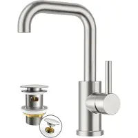 Merkloos Miscelatore per lavabo, rotazione a 360°, in acciaio inossidabile, per bagno, per acqua calda e fredda, finitura cromata