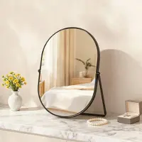 Merkloos Specchio da trucco ovale con base, colore nero