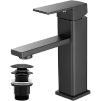 Merkloos Miscelatore monocomando per lavabo, in acciaio inossidabile, colore nero, con tappo a salvagoccia, per bagno