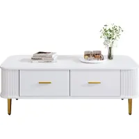 Fortuna Tavolino Lai con 4 cassetti - tavolino da salotto con angoli curvi e lati ondulati - in MDF bianco