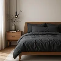 Merkloos Set di lenzuola di cotone grigio scuro: include un copripiumino di 135 x 200 cm e due federe abbinate di 80 x 80 cm