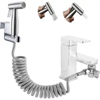 Merkloos Doccia per bidet, in acciaio inossidabile, con due getti, dotata di erogatore e adatta per l'uso in bagno