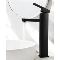 Merkloos Miscelatore monocomando per lavabo, 200 mm, in acciaio inossidabile, colore nero, per lavabi da appoggio, ideale per il bagno