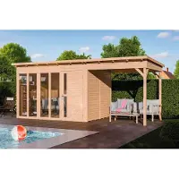 Bertilo Casetta da giardino Pentus 3 Poolhouse incl. base, tetto a falda unica 582 x 266 cm naturale