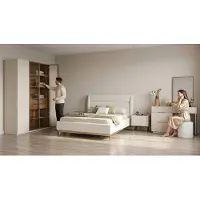 AEA Set per camera da letto beige, moderno e composto da letto, comò da trucco e armadio