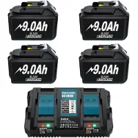 StarTech.com Batteria da 18V per Makita - Set di batterie di ricambio - 4 batterie da 9000mAh agli ioni di litio - Compatibile con BL1830, BL1840, BL1850, BL1860 - Include caricabatterie rapido dual da 6A