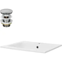 LuxeBath Lavabo Lavabo da appoggio Square, 52,5x45x21 cm, bianco, Vetroceramica, incl. set di scarico con troppopieno