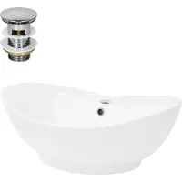 LuxeBath Lavabo Lavabo da appoggio ovale, 59x39,5x20,5 cm, bianco, Vetroceramica, incl. set di scarico con troppopieno