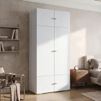 Flieks Armadio con barra appendiabiti e ante, appendiabiti con scomparti, mobile alto con spazio contenitivo, dimensioni 90 x 50 x 200 cm, colore bianco, materiale: pannello di fibra a media densità (PB)