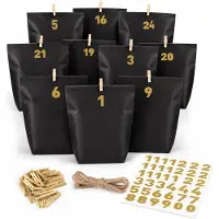 Sonstiges Calendario dell'Avvento da riempire, per uomo, composto da 24 sacchetti di carta con adesivi numerati, design nero e oro