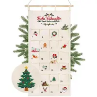 Sonstiges Calendario dell'Avvento in tessuto, da appendere, con 24 tasche, lavabile, riutilizzabile, con ricamo "Buon Natale"