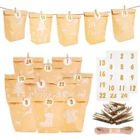 Sonstiges Calendario dell'Avvento da riempire, confezione da 24 pezzi. Sacchetti di carta fai-da-te per il calendario di Natale, con numeri, adesivi e corda