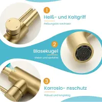 Merkloos Rubinetteria in ottone spazzolato dorato, acciaio inossidabile, miscelatore monocomando, ideale per bagni moderni