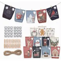 Sonstiges Calendario dell'Avvento da riempire: 24 sacchetti, dimensioni 21,5 x 17 cm. Include 16 design, graffette in legno, corda di iuta, adesivi con numeri e carta kraft. Anno: 2026