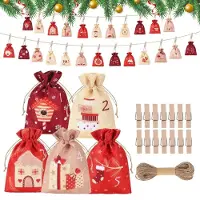 Sonstiges Calendario dell'Avvento da riempire: 24 sacchetti regalo con mollette di legno e corda di canapa, dimensioni 10x15 cm, cotone, Natale 2026