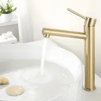 Merkloos Rubinetto per lavabo, alto, dorato, adatto per lavabi da appoggio, miscelatore per bagno