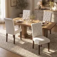 StarTech.com Set di sedie da pranzo - Stile Chesterfield - Rivestimento in tessuto imbottito con cuciture a bottone - 4 sedie - Gambe in legno massello - Colore beige