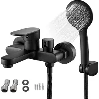 Merkloos Miscelatore per vasca da bagno nero, in ottone, con doccetta, design moderno, per il bagno
