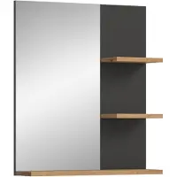 OEM Specchio da parete con ripiano, colore grigio basalto/effetto legno artigianale, dimensioni 63x73x16 cm