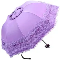 Merkloos Ombrello pieghevole vintage con pizzo e ricami floreali tridimensionali - Blu