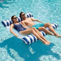 Merkloos Amaca galleggiante per 2 persone, gonfiabile, blu, con rete, per piscina