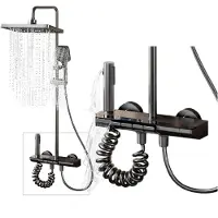 Merkloos Colonna doccia con soffione quadrato, colore nero titanio, 4 modalità, doccetta manuale, miscelatore per il bagno