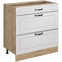 Vicco Mobiletto base per cucina R-Line Bianco country/Rovere dorato 80 cm con 3 cassetti senza piano di lavoro, Model 72443