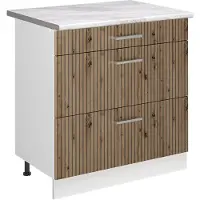 Vicco Mobiletto base per cucina R-Line Rovere artigianale/Bianco 80 cm con 3 cassetti piano di lavoro Marmo, Model 72334