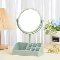 Merkloos Specchio da tavolo a due facce con ingrandimento, dotato di base e contenitore integrato per riporre oggetti (verde)