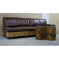 AEA Natur Sofa Leder Holz Bank Sitz Polster Couch Dreisitzer Echte Handarbeit 3er