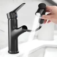 Merkloos Miscelatore monocomando con doccetta estraibile, alta pressione, 3 tipi di getto, colore nero, per bagno