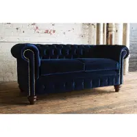 AEA Sofa Luxus Leder Chesterfield Couch Sofas Polster 3 Sitzer Garnitur Blau