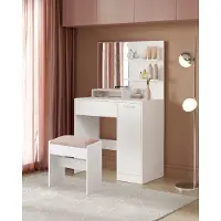Vasagle Comodino , con specchio, vano portaoggetti, 1 cassetto, 2 ripiani