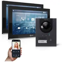 Goliath Set videocitofono IP da esterno per casa unifamiliare (postazione porta antracite a 180°, 2 monitor touchscreen da 10" neri, app)