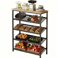 Rexo Mobiletto da cucina in bronzo chiaro, legno industriale, ripiani retrò, soppalco, 75 cm