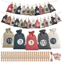 Dripio Calendario dell'Avvento da riempire, 24 sacchetti di tessuto, fai da te, completo di graffette e spago