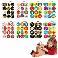Dripio Adesivi per calendario dell'Avvento, numeri da 1 a 24, 16 fogli, forma rotonda, autoadesivi, con motivi natalizi