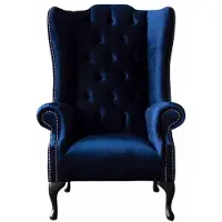 AEA Ohrensessel Chesterfield Sofa Couch Polster 1 Sitzer Sessel Textil Blau