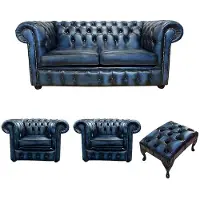 AEA Chesterfield Sofa Couch Polster Sofas Leder Schaffhau 2+1+1Sitzer+Hocker - 173