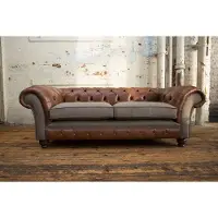 AEA Braune 3 Sitzer Chestrerfield Leder Sofa Couch Polster Garnitur Sofas