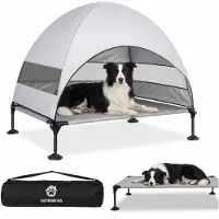 Merkloos Elzusha - Letto rialzato per cani con tetto solare pieghevole, adatto per interni ed esterni (grigio, taglia L)