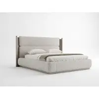 AEA Modernes Polsterbett Creme Doppelbett Schlafzimmer mit hohem Kopfteil