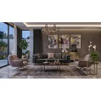 AEA Wohnzimmer Set 3 Sitzer Sofa 2x Sessel Modern Schwarz Chic