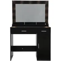 OEM Tavolino da trucco – Tavolino per la bellezza – Nero – Ampio specchio – 2 cassetti e comò – Struttura robusta