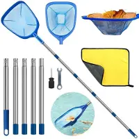 Merkloos Retino per piscina con asta telescopica, 220 cm, a maglia fine, 43x28 cm, per la pulizia della piscina