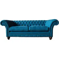 AEA Chesterfield Sofa 3 Sitzer Couch Polster Sofas Stoff Wohnzimmer Blau Textil