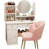 Rexo Set da toeletta bianco – Comodino da toeletta con specchio e 2 cassetti