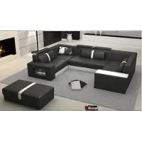 AEA Divano U-Form, divano in pelle, divano imbottito, divano letto, divano angolare, set PHX7, nero/bianco