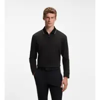 BOSS per uomo. 50570010 Polo plissettata a maniche lunghe nera (3XL), Nero, Casual, Cotone, Manica lunga